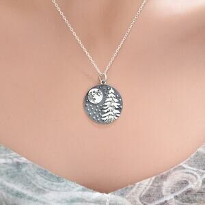 Sterling Silver Full Moon, Snow Covered Tree, and Starry Sky Charm